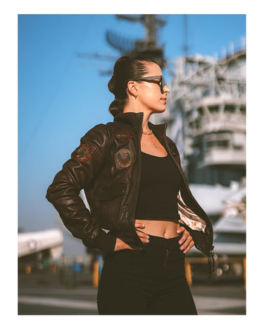 OFFICIAL MISS TOP GUN® LEATHER JACKET #Color_dark_brown