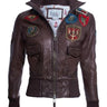 OFFICIAL MISS TOP GUN® LEATHER JACKET-Front #color_dark_brown