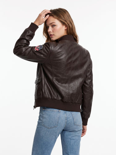 TOP GUN® WOMEN'S VEGAN LEATHER BOMBER JACKET