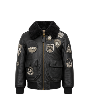 TOP GUN® 1.0 OFFICIAL KIDS LEATHER JACKET-front #color_black