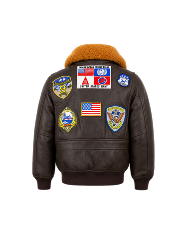 TOP GUN® 1.0 OFFICIAL KIDS LEATHER JACKET-Back #color_dark-brown