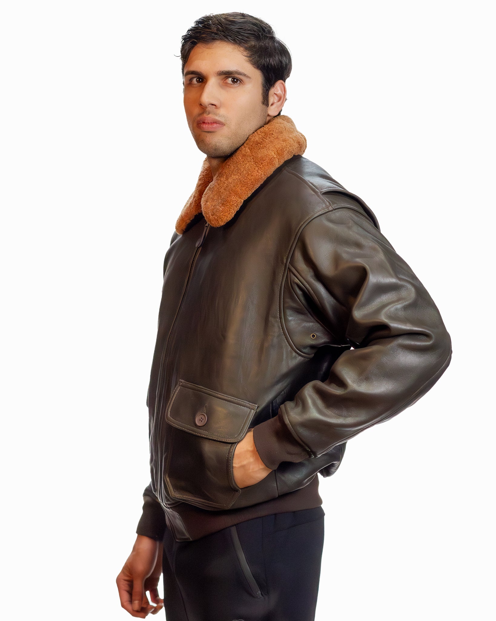 Men's Leather Jackets-color_dark-brown-TOP GUN® OFFICIAL MILITARY G-1 JACKET-side view