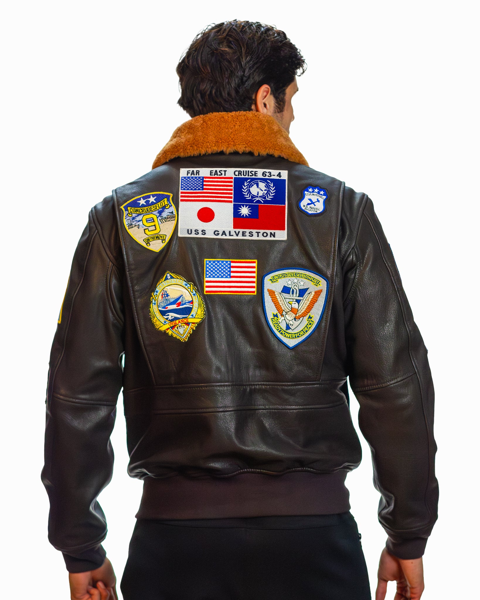 Men Leather jacket-TOP GUN® OFFICIAL SIGNATURE SERIES JACKET 1.0-Back #color_dark-brown