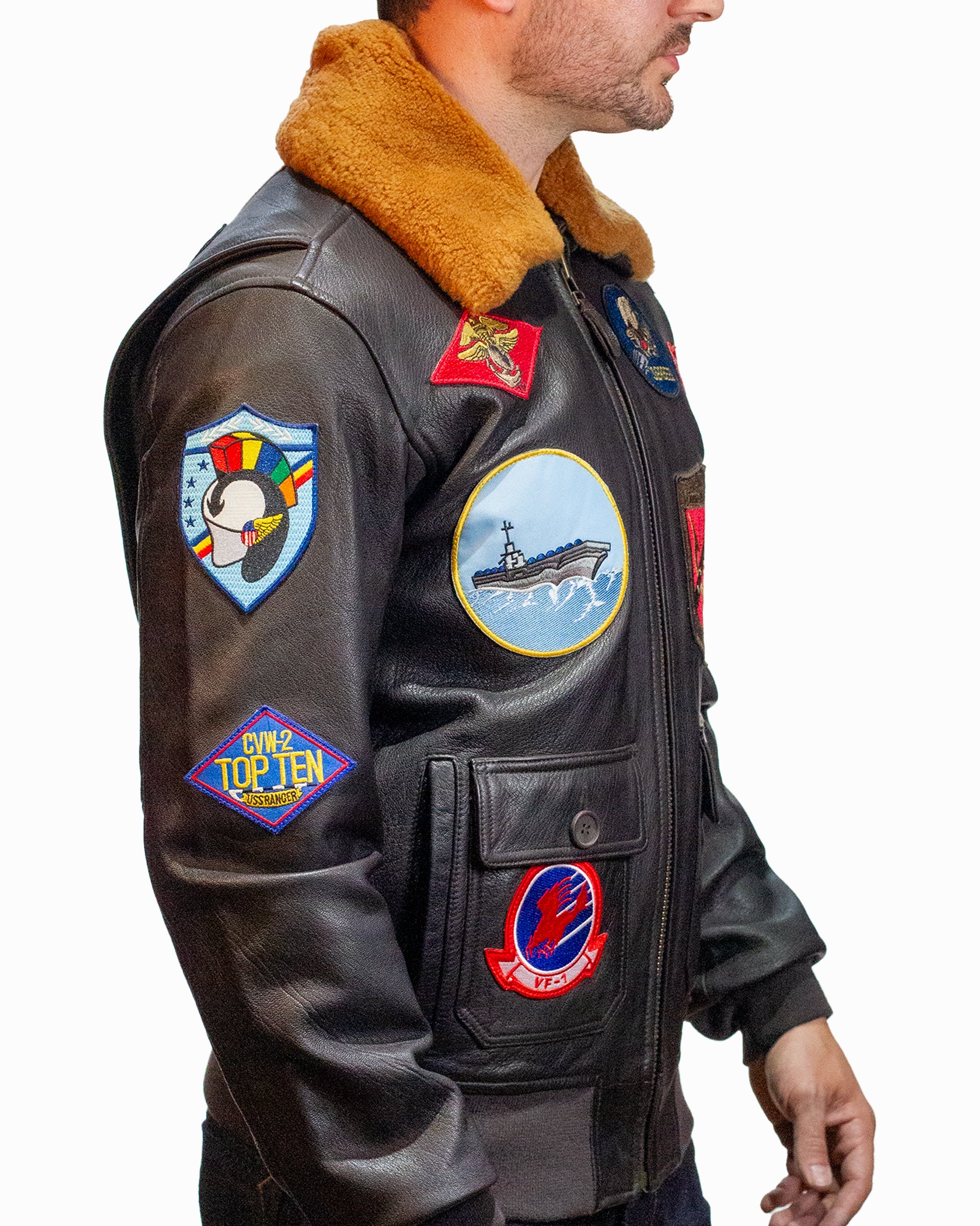 Men Leather jacket-TOP GUN® OFFICIAL SIGNATURE SERIES JACKET 1.0-Side #color_dark-brown