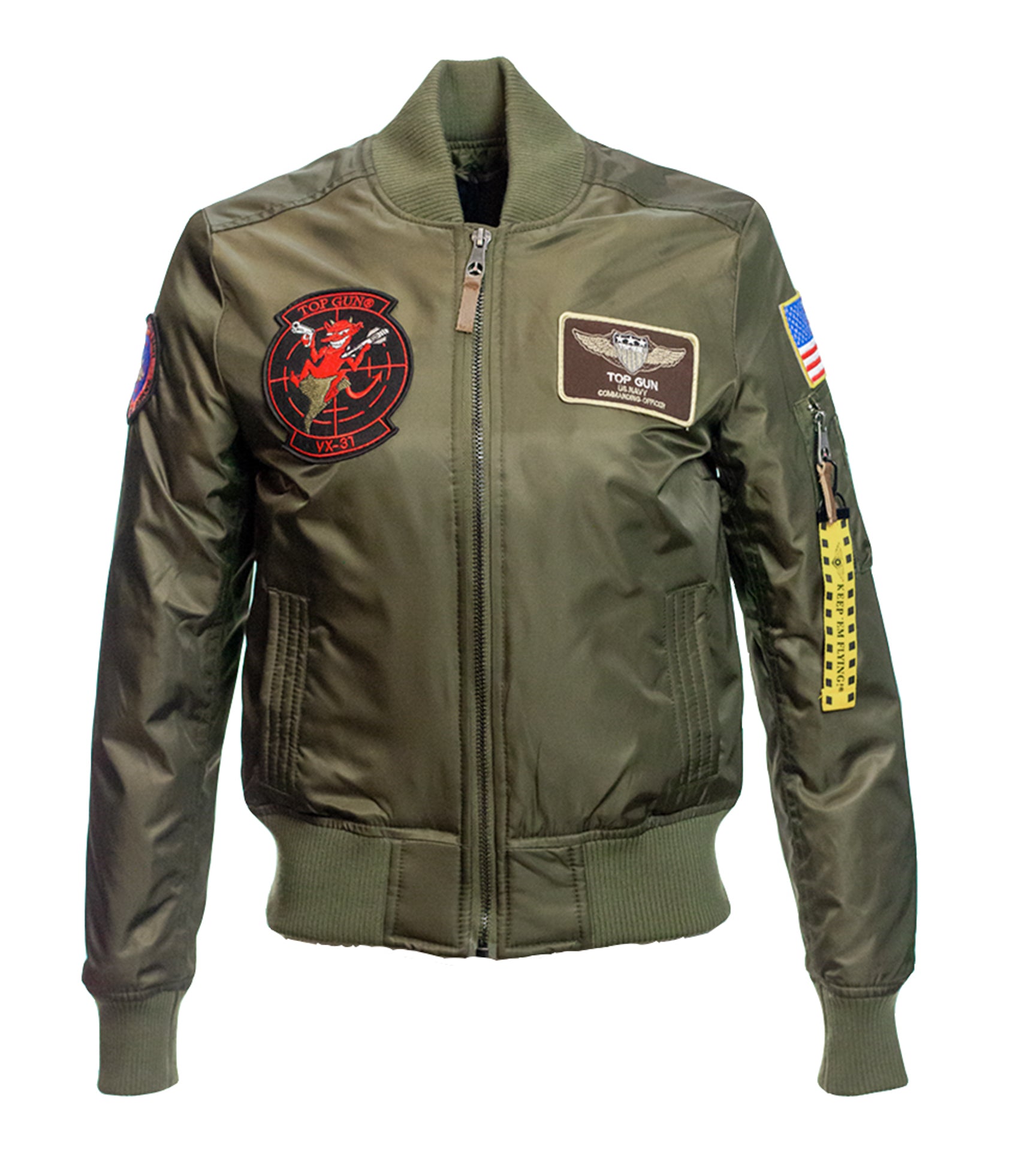 Top Gun MA 1 Nylon Men's Bomber Jacket with Patches Olive