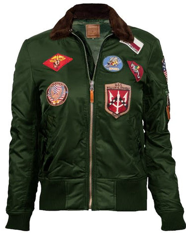 MISS TOP GUN® B-15 FLIGHT BOMBER JACKET WITH PATCHES-Green