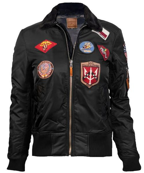 MISS TOP GUN® B-15 FLIGHT BOMBER JACKET WITH PATCHES-Black