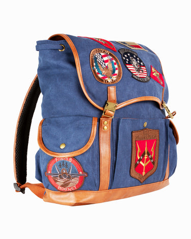 backpack with leather patch TOP GUN CANVAS BACKPACK WITH PATCHES