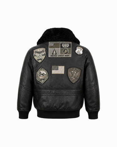 TOP GUN® 1.0 OFFICIAL KIDS LEATHER JACKET-Back #color_black