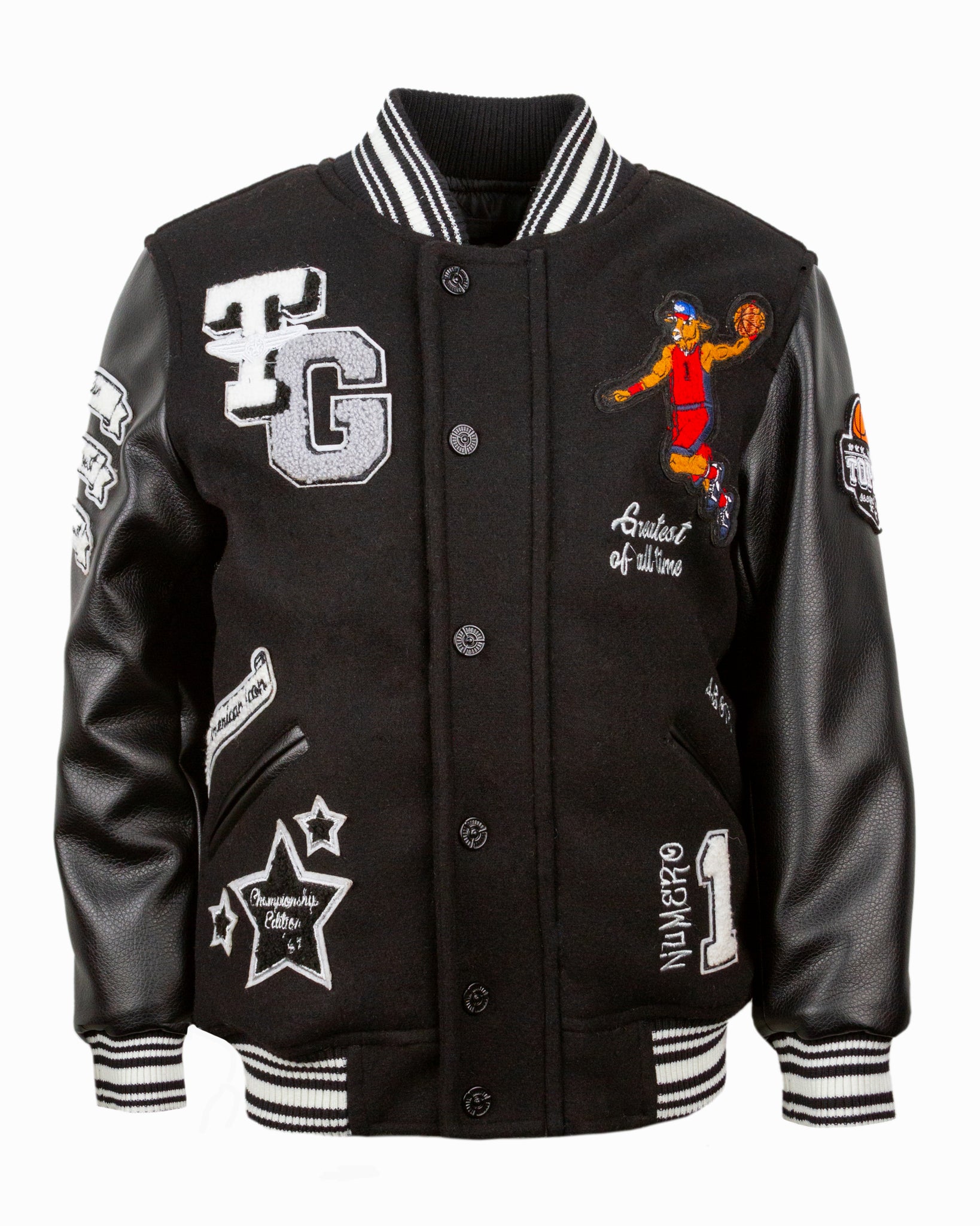 TOP GUN® "NEW GOAT" VARSITY JACKET #color_black Front View