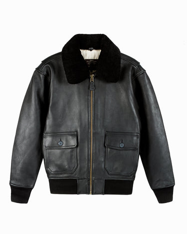 top gear jacket TOP GUN OFFICIAL MILITARY G-1 LEATHER JACKET WITH REMOVABLE MOUTON COLLAR Black / 6X
