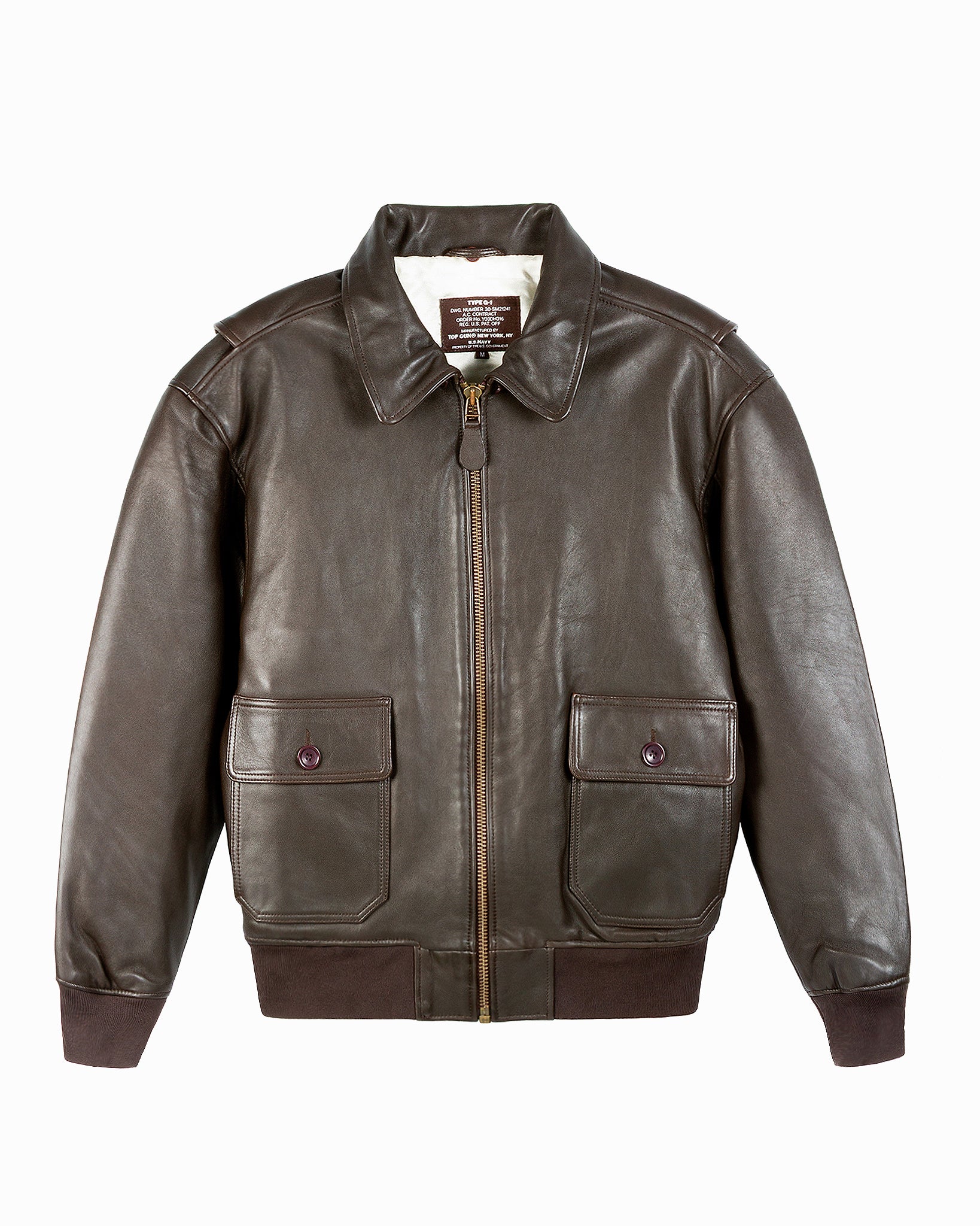 TOP GUN OFFICIAL MILITARY G-1 LEATHER JACKET WITH REMOVABLE MOUTON COLLAR Black / 2X