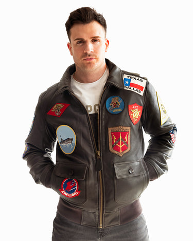 Men Leather jacket-TOP GUN® OFFICIAL SIGNATURE SERIES JACKET 1.0-Front #color_dark-brown