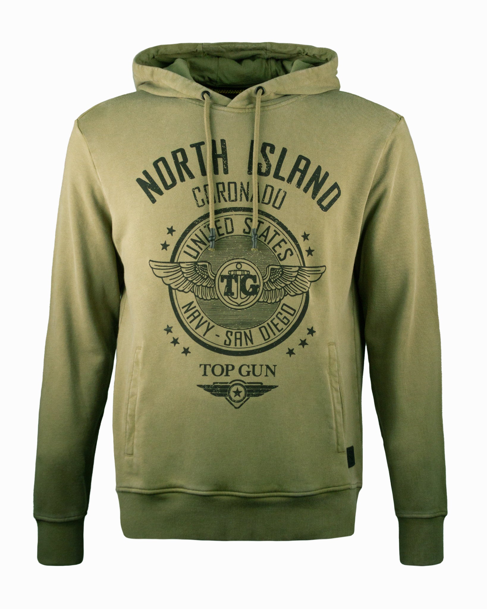 TOP GUN® "CORONADO VINTAGE DISTRESSED" HOODIE #color_olive