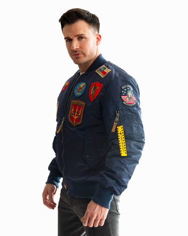 Top Gun MA 1 Nylon Bomber Jacket with Patches Black 