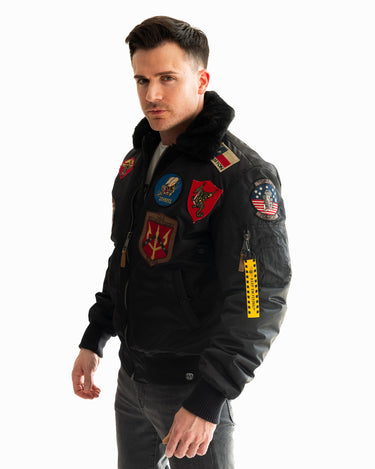 Top Gun Official B-15 Men's Flight Bomber Jacket with Patches Olive / Xs