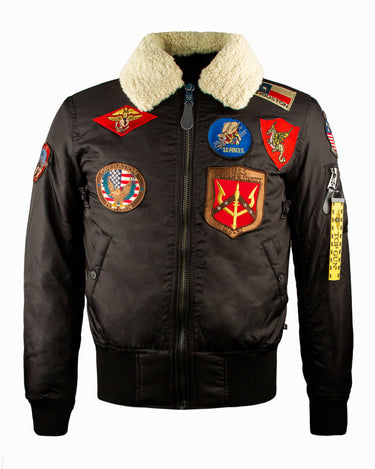 TOP GUN OFFICIAL B-15 MEN'S FLIGHT BOMBER JACKET WITH PATCHES #color_black