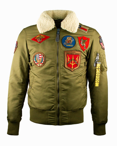 TOP GUN OFFICIAL B-15 MEN'S FLIGHT BOMBER JACKET WITH PATCHES #color_olive