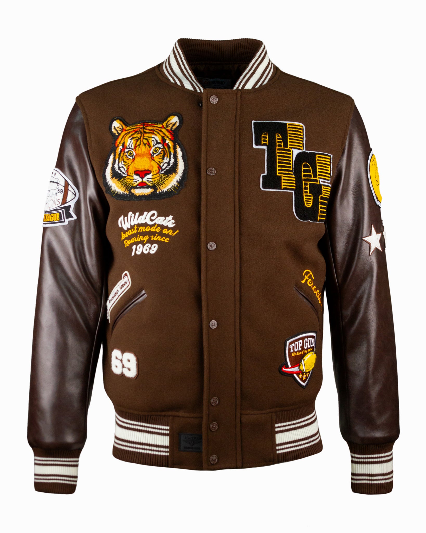 TOP GUN® "WILDCATS" VARSITY JACKET #color_brown