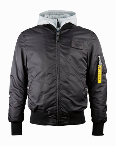 TOP GUN® MA-1 NYLON BOMBER JACKET WITH REMOVABLE HOOD #color_black