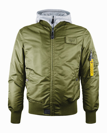 TOP GUN® MA-1 NYLON BOMBER JACKET WITH REMOVABLE HOOD #color_olive