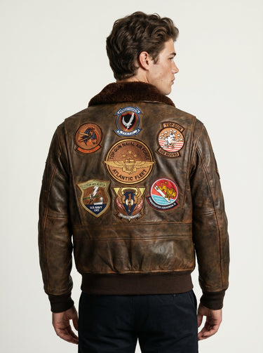 TOP GUN® VINTAGE PREMIUM "TOP HOOK" LEATHER JACKET WITH REMOVABLE MOUTON COLLAR