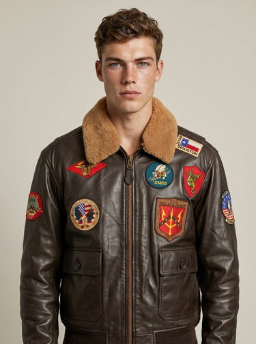 TOP GUN® OFFICIAL SIGNATURE SERIES LEATHER JACKET #color_dark-brown