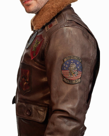 Leather Bomber Jacket, Top Gun Flight Jacket, Aviator Jacket, Brown Bomber Jacket Dark Brown / XL