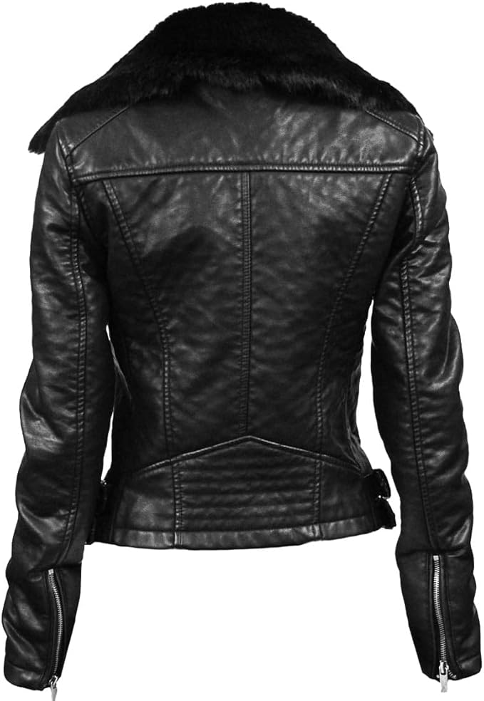 Top Gun ® Women’s Textured Vegan Leather Motorcycle Jacket #Color_black