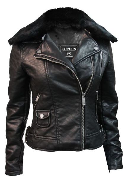 Top Gun ® Women’s Textured Vegan Leather Motorcycle Jacket #Color_black