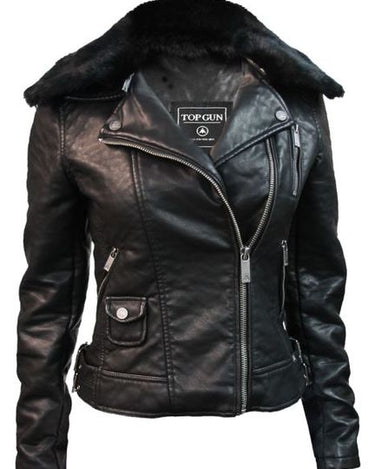 Top Gun ® Women’s Textured Vegan Leather Motorcycle Jacket #Color_black