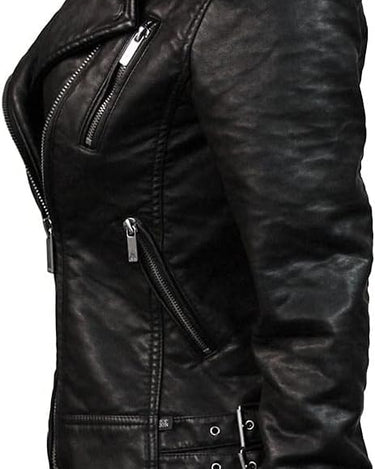 Top Gun ® Women’s Textured Vegan Leather Motorcycle Jacket #Color_black