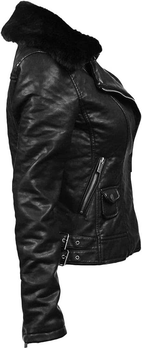 Top Gun ® Women’s Textured Vegan Leather Motorcycle Jacket #Color_black