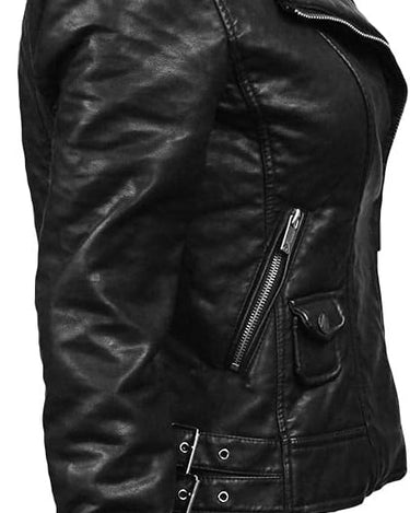 Top Gun ® Women’s Textured Vegan Leather Motorcycle Jacket #Color_black