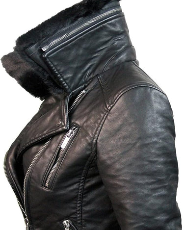 Top Gun ® Women’s Textured Vegan Leather Motorcycle Jacket #Color_black