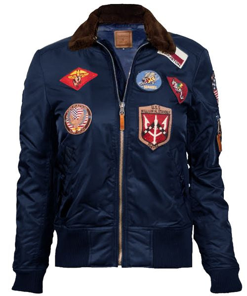 MISS TOP GUN® B-15 FLIGHT BOMBER JACKET WITH PATCHES-Blue