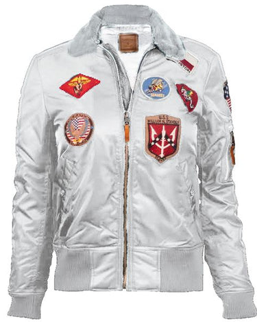 MISS TOP GUN® B-15 FLIGHT BOMBER JACKET WITH PATCHES-White