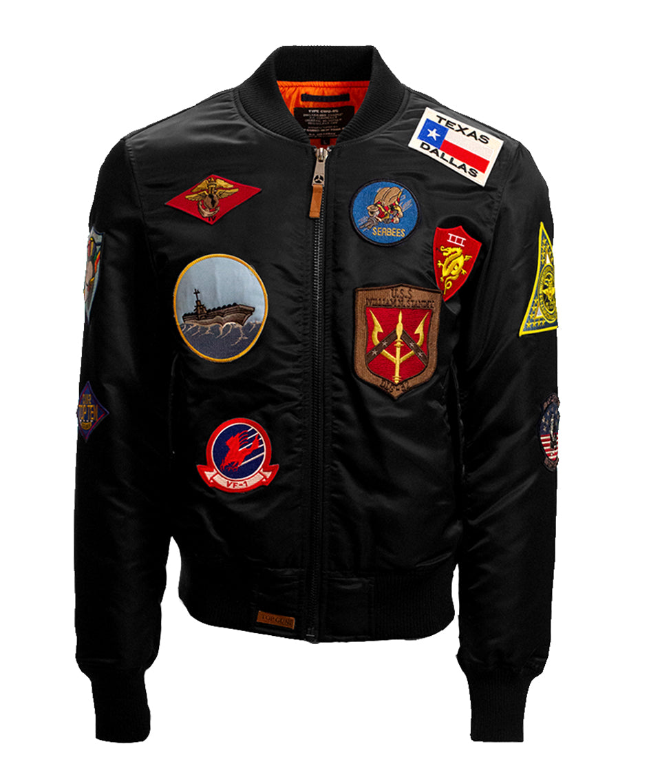 TOP GUN® MA-1 NYLON BOMBER JACKET WITH PATCHES-Black