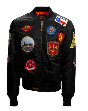 TOP GUN® MA-1 NYLON BOMBER JACKET WITH PATCHES-Black