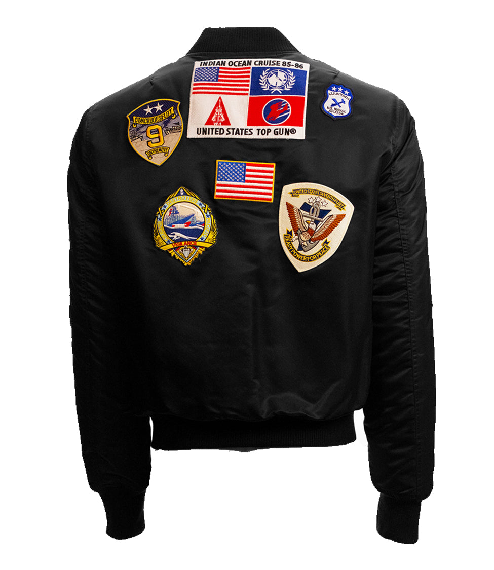 TOP GUN® MA-1 NYLON BOMBER JACKET WITH PATCHES-Back view